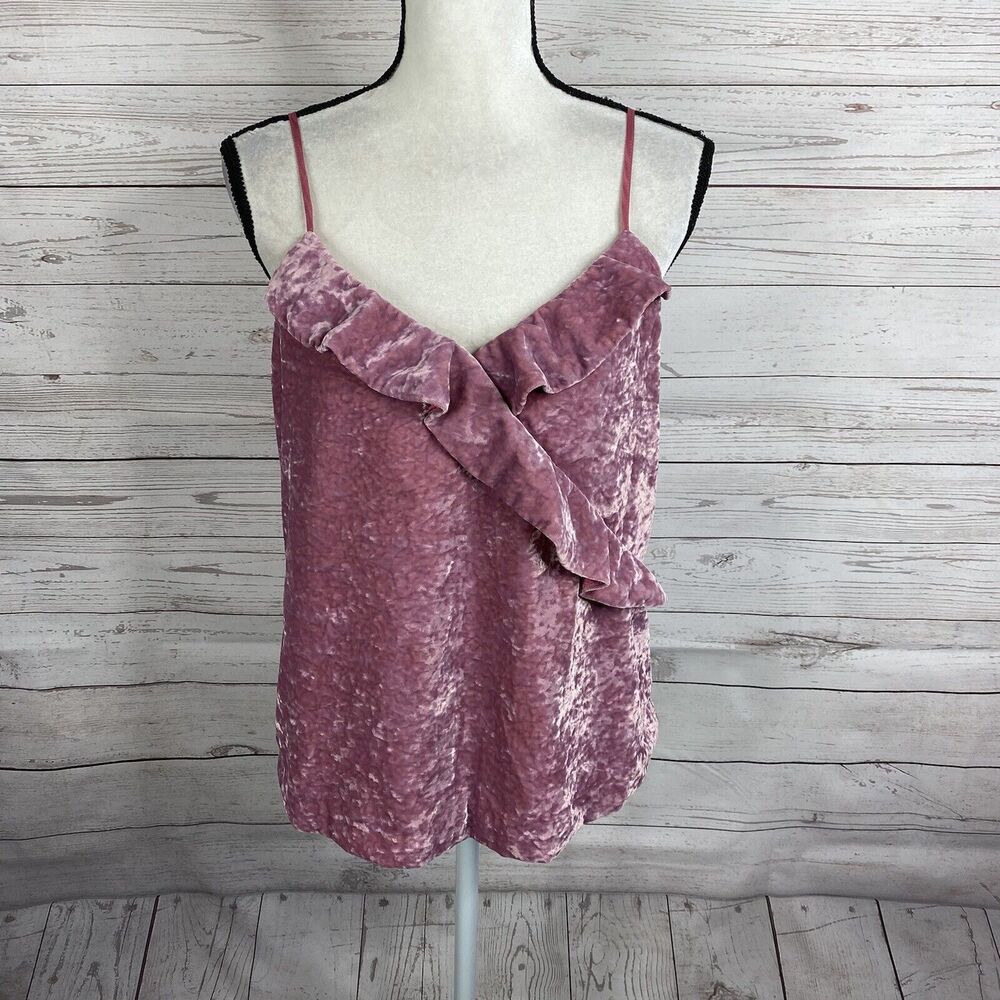 J. Crew Factory Womens Velvet Ruffle Cami Tank Top Size Small Purple Pink